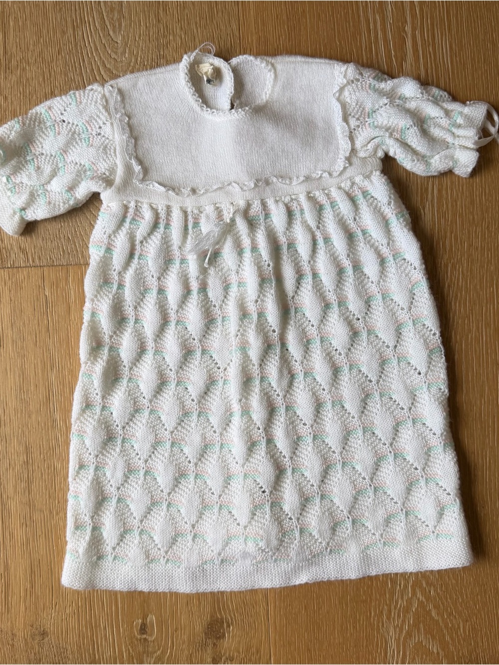 Made in Italy-Knit Baby Dress in White with Mint Accents